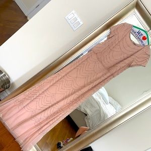 ADRIANNA PAPELL short sleeve beaded blouson gown